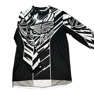Fly Racing F-16 Motocross Jersey Mens Large Black White Graphic Long Sleeve EUC